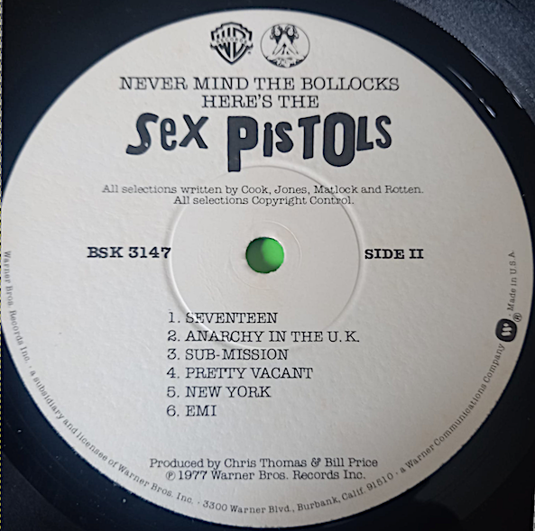 Mispress Never Mind The Bollocks, Here's The Sex Pistols (Warner Brothers BSK 3147)